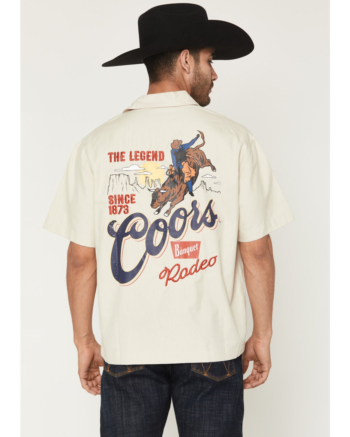 Coors Men's Boot Barn Exclusive Coors Short Sleeve Button-Down Shirt, Natural, hi-res