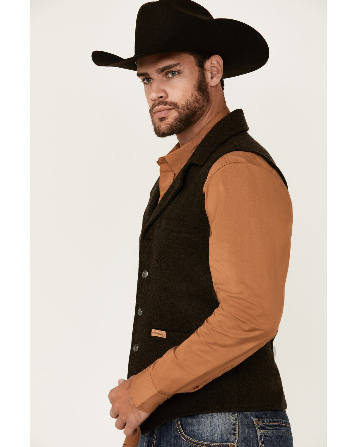 Image #2 - Powder River Outfitters Men's Heather Grey Montana Wool Vest, Dark Brown, hi-res