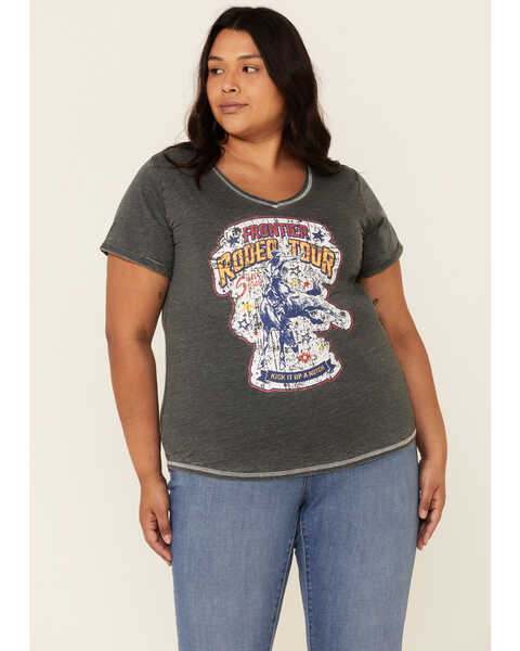 Image #1 - Panhandle Women's Thyme Rodeo Tour Graphic Tee - Plus , Charcoal, hi-res