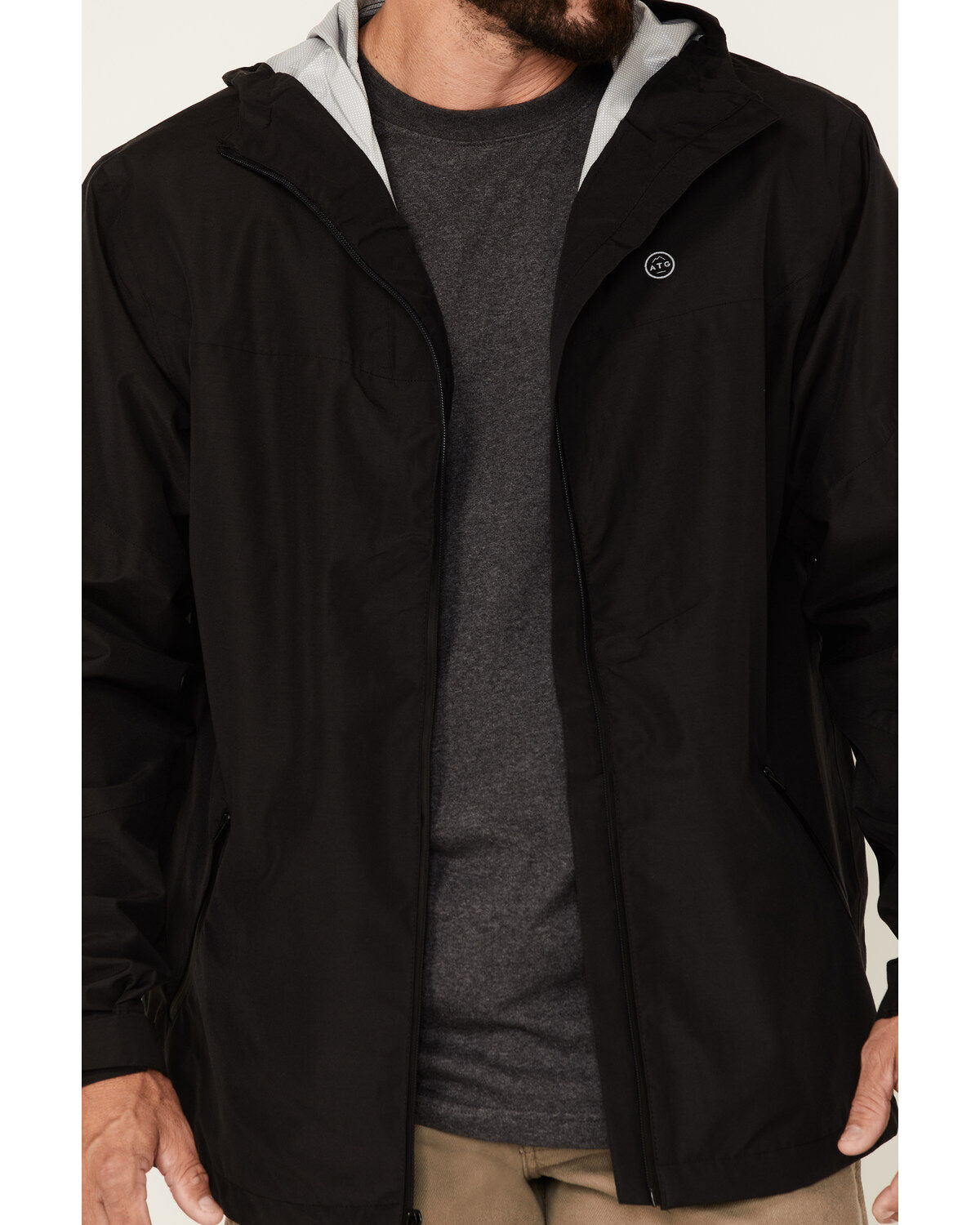 Image #3 - ATG by Wrangler Men's All-Terrain Black Zip-Front Hooded Rain Jacket, Black, hi-res