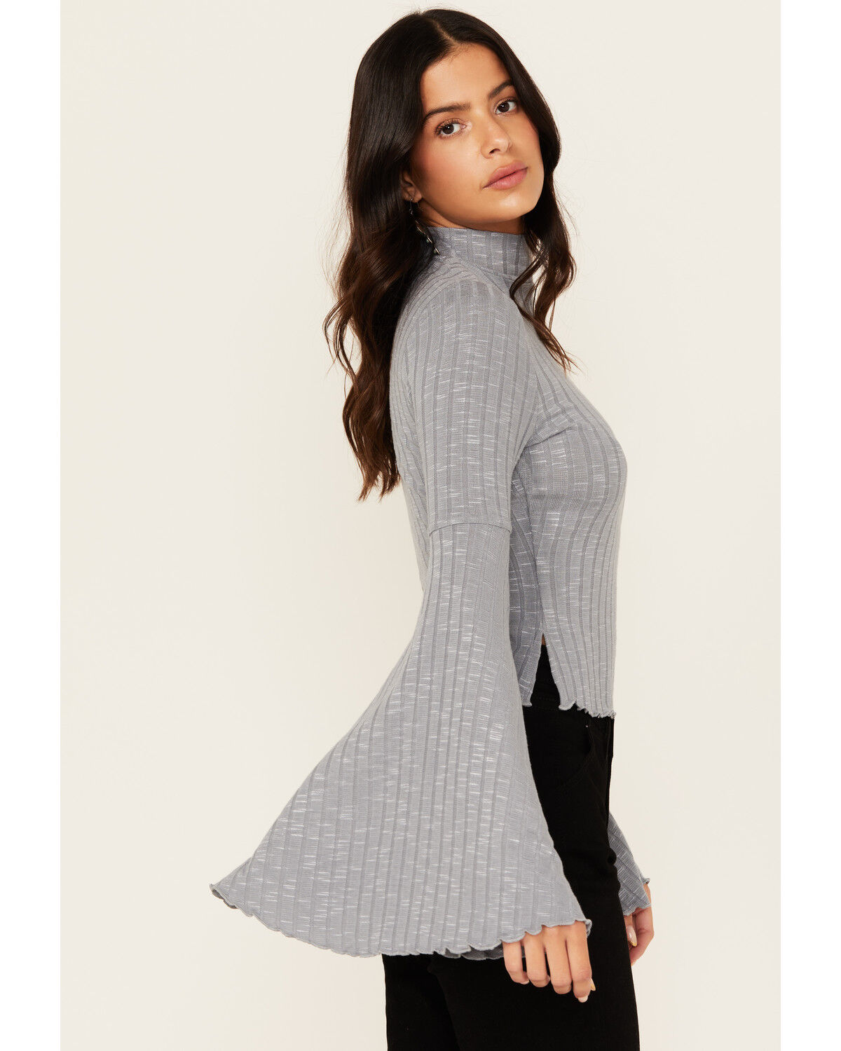 Image #2 - Shyanne Women's Mock Neck Long Bell Sleeve Top, Slate, hi-res