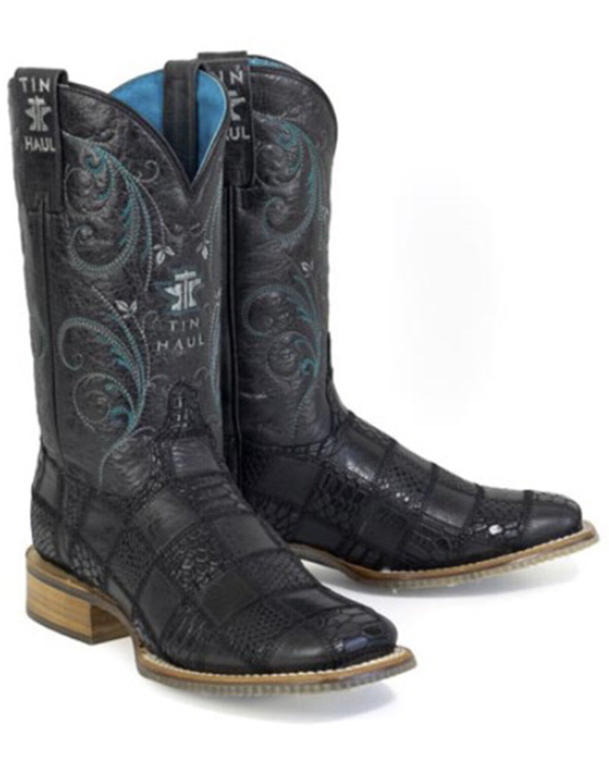 Image #1 - Tin Haul Women's Checker'd Western Boots - Broad Square Toe, Black, hi-res