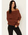Image #2 - Shyanne Women's Off The Shoulder Cable Knit Sweater, Brown, hi-res