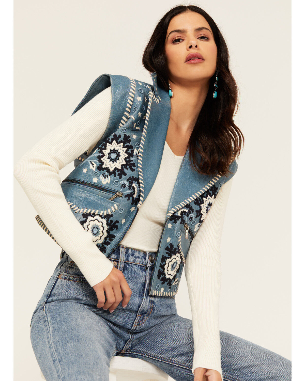 Image #1 - Double D Ranch Women's Floral Leather Vest, , hi-res