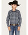 Image #1 - Cody James Boys' Plaid Print Long Sleeve Western Snap Shirt, Navy, hi-res