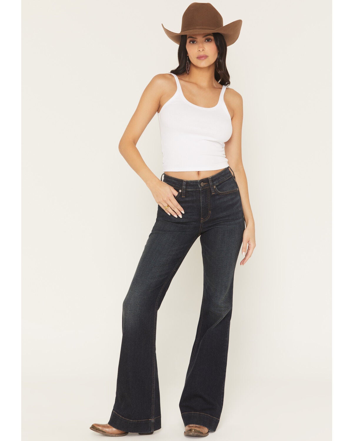 Shyanne Women's Nova Dark Wash High Rise Joni Trouser Super Stretch Denim Jeans, Dark Wash, hi-res