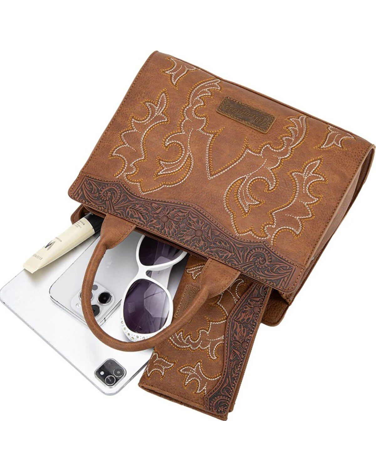 Image #2 - Wrangler Women's Jessie Tooled Crossbody Bag, Brown, hi-res