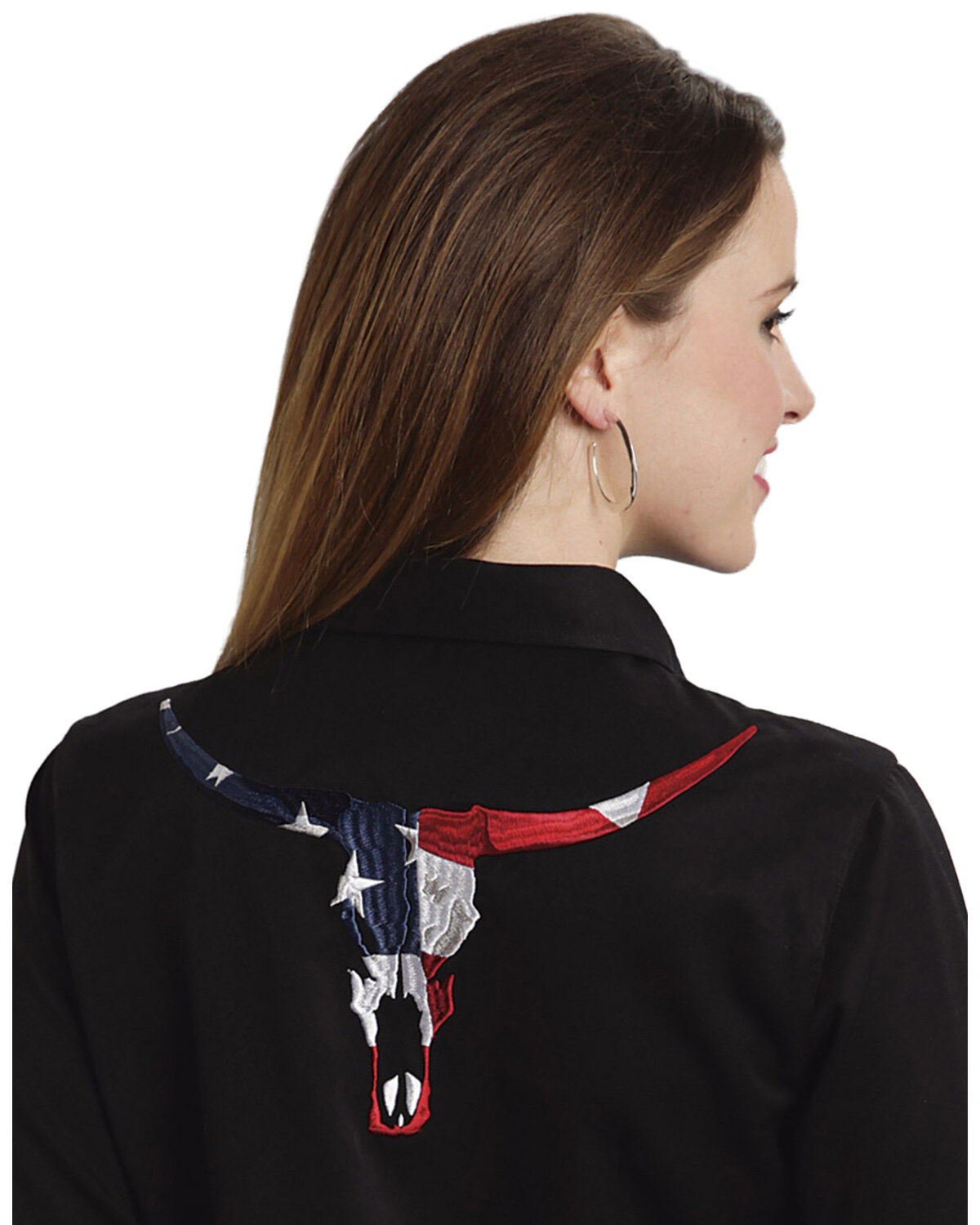Image #2 - Roper Women's Americana Longhorn Long Sleeve Pearl Snap Western Shirt, Black, hi-res
