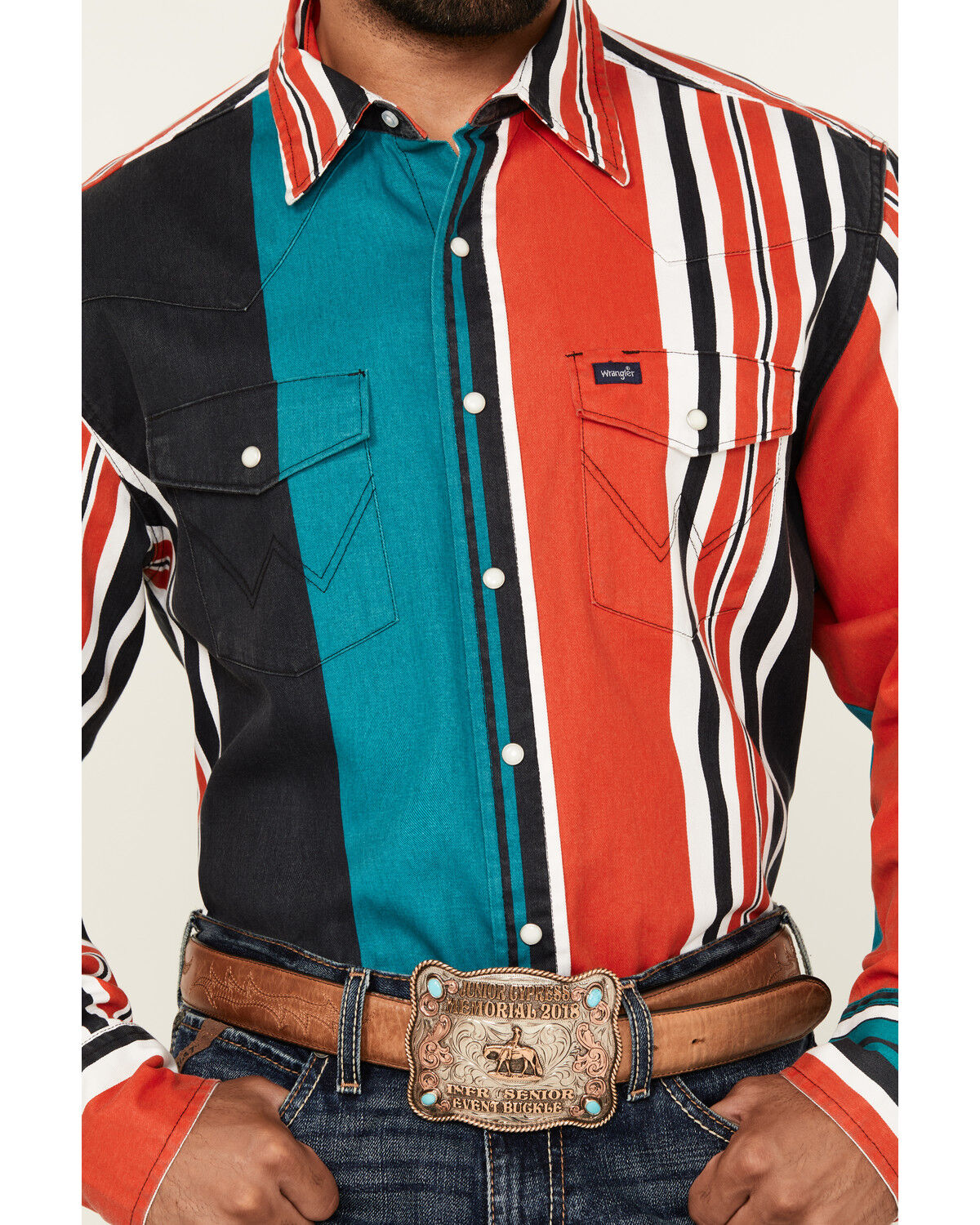 Image #3 - Wrangler Men's Vintage Brushpopper Striped Long Sleeve Snap Western Shirt, , hi-res
