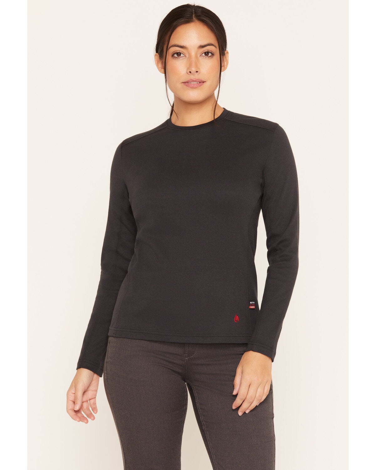 Forge Workwear Women's FR Crew Neck Long Sleeve Work Tee, Navy, hi-res