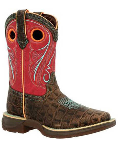 Durango Boys' Caiman Print Western Boots - Square Toe, White, hi-res