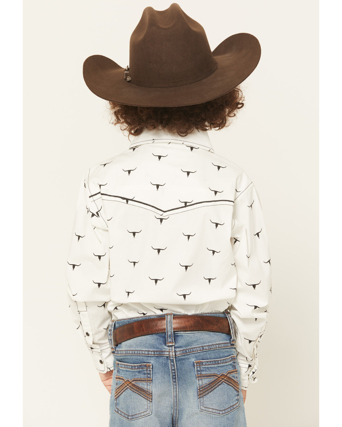 Image #4 - Cowboy Hardware Boys' Skull Scatter Long Sleeve Snap Stretch Western Shirt, White, hi-res