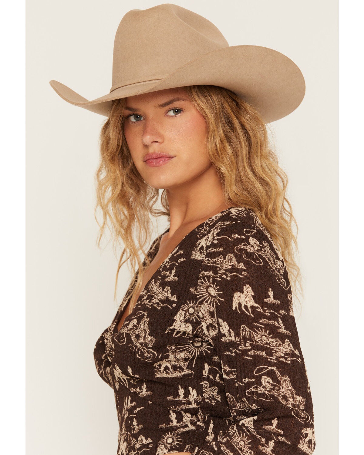 Image #2 - Idyllwind Women's Percy Conversational Print Twist Front Blouse, Dark Brown, hi-res