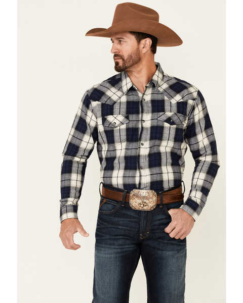 Cody James Men's Sawmill Buffalo Check Plaid Print Long Sleeve Snap Western Flannel Shirt - Big & Tall, Navy, hi-res