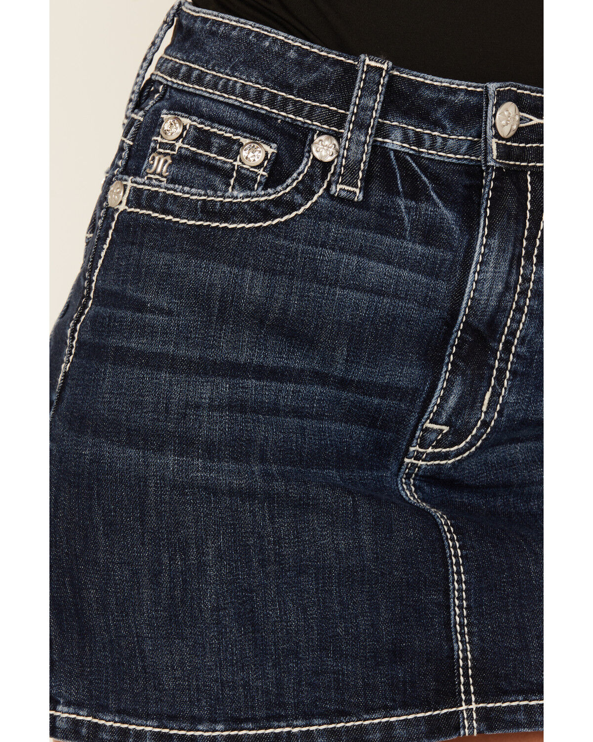 Product Name:  Miss Me Women's Dark Wash Embroidered Pocket Stretch Denim Mini Skirt