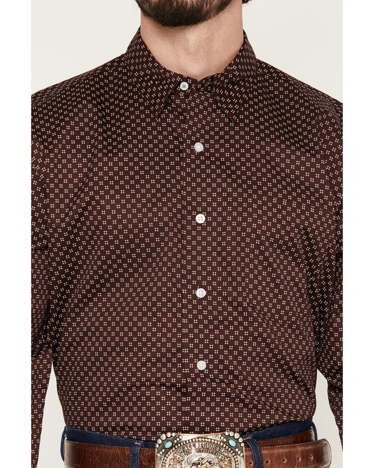 Image #3 - Wrangler X Cody Johnson Men's Geo Print Long Sleeve Button-Down Western Shirt, Wine, hi-res