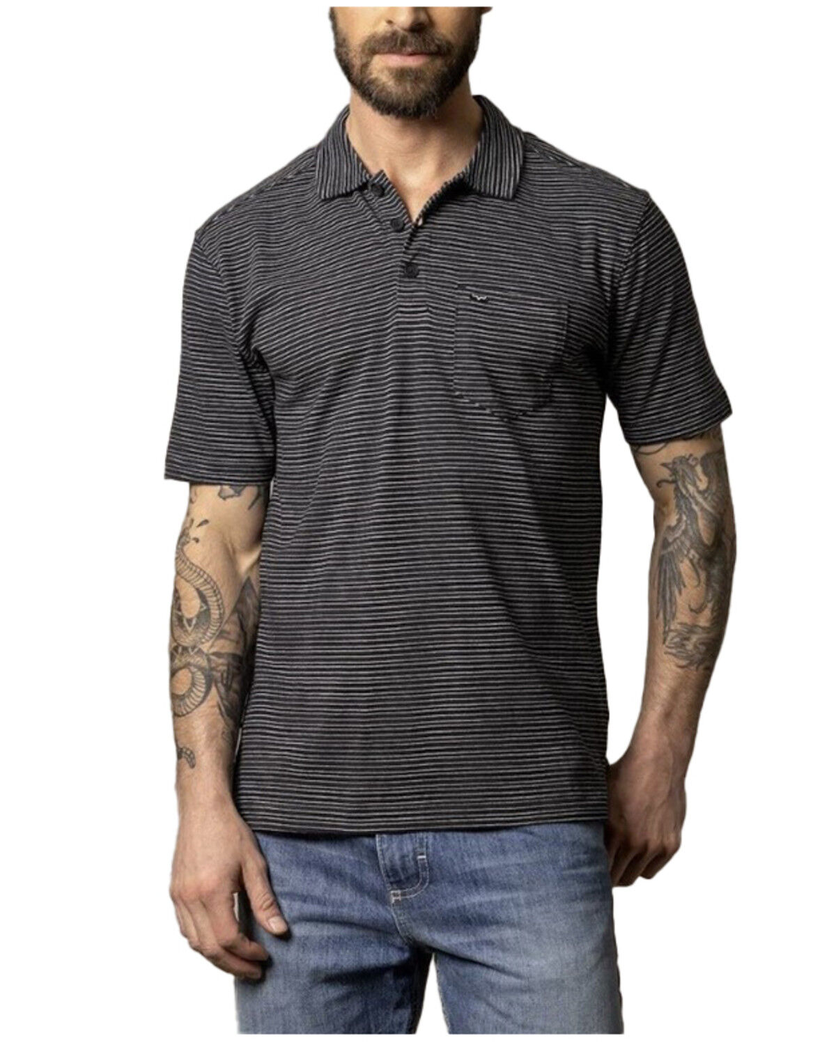 Image #1 - Kimes Ranch Men's Harlan Striped Short Sleeve Button-Down Polo Shirt, Black, hi-res