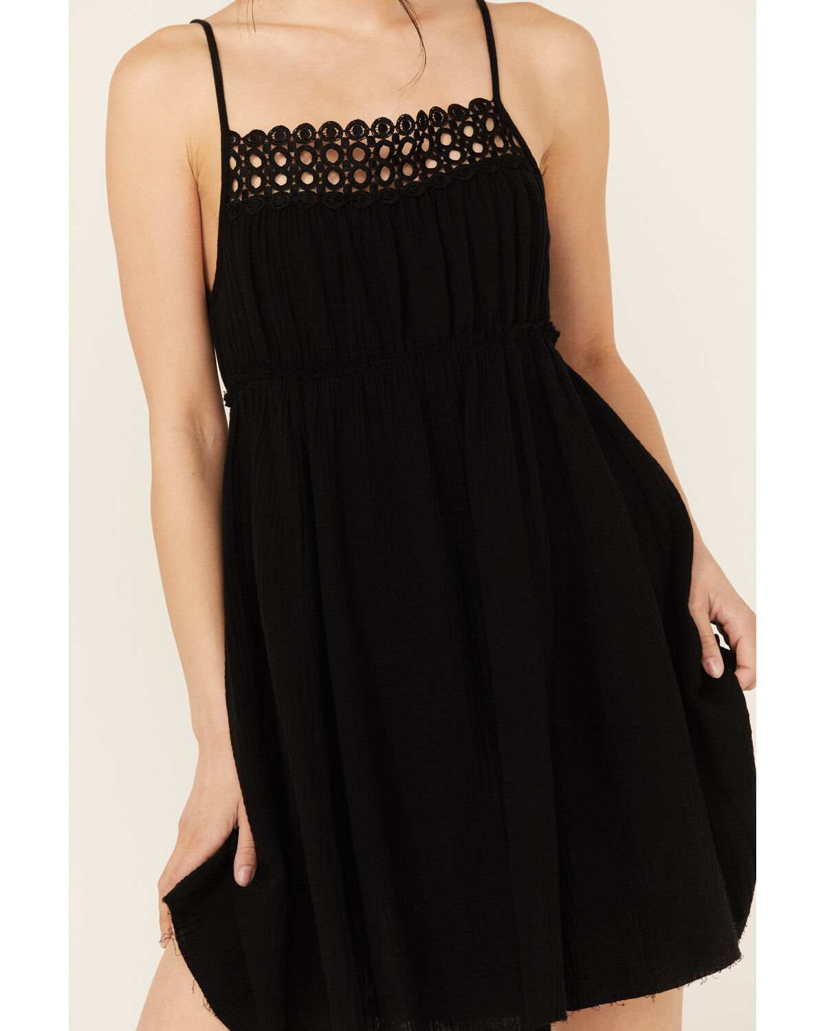 Image #3 - Beyond The Radar Women's Crochet Trim Mini Dress, Black, hi-res