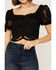 Flying Tomato Women's Cropped Lace White Blouse, Black, hi-res