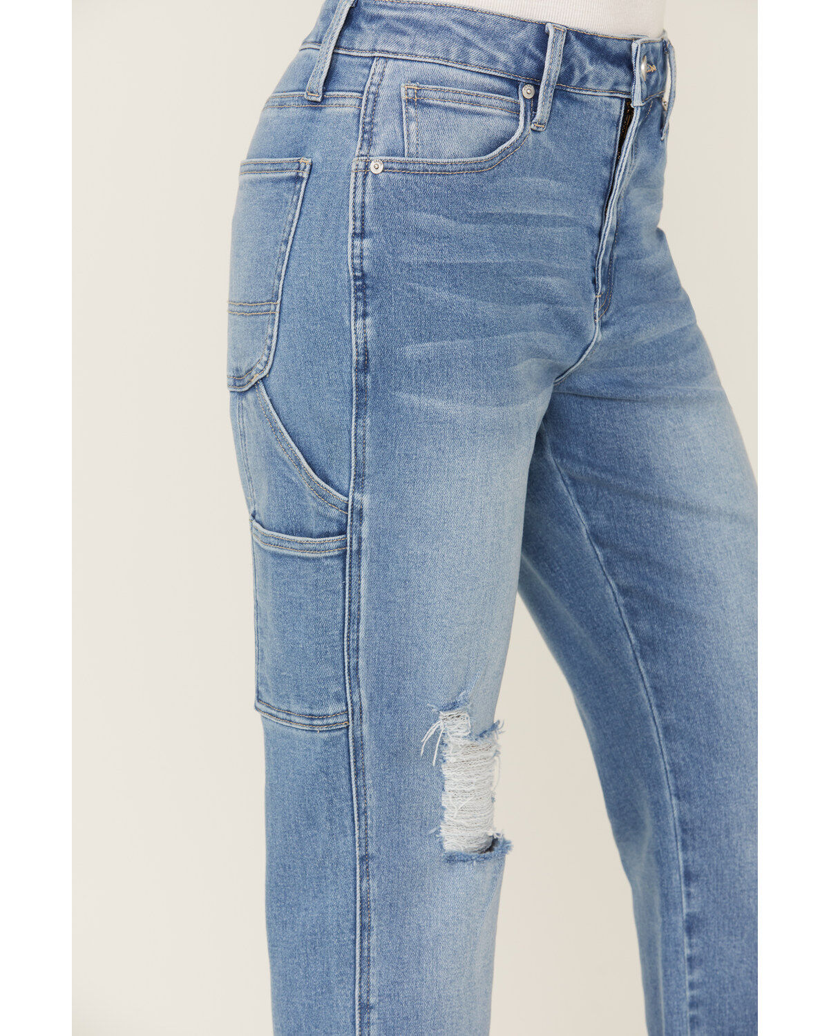 Image #2 - Ceros Women's Light Wash High Rise Carpenter Straight Jeans, Blue, hi-res