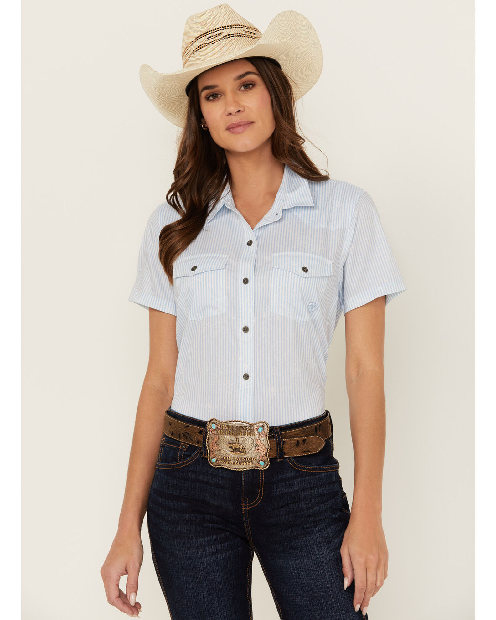 Product Name Ariat Women s Striped VentTek Short Sleeve Button Down Western Shirt