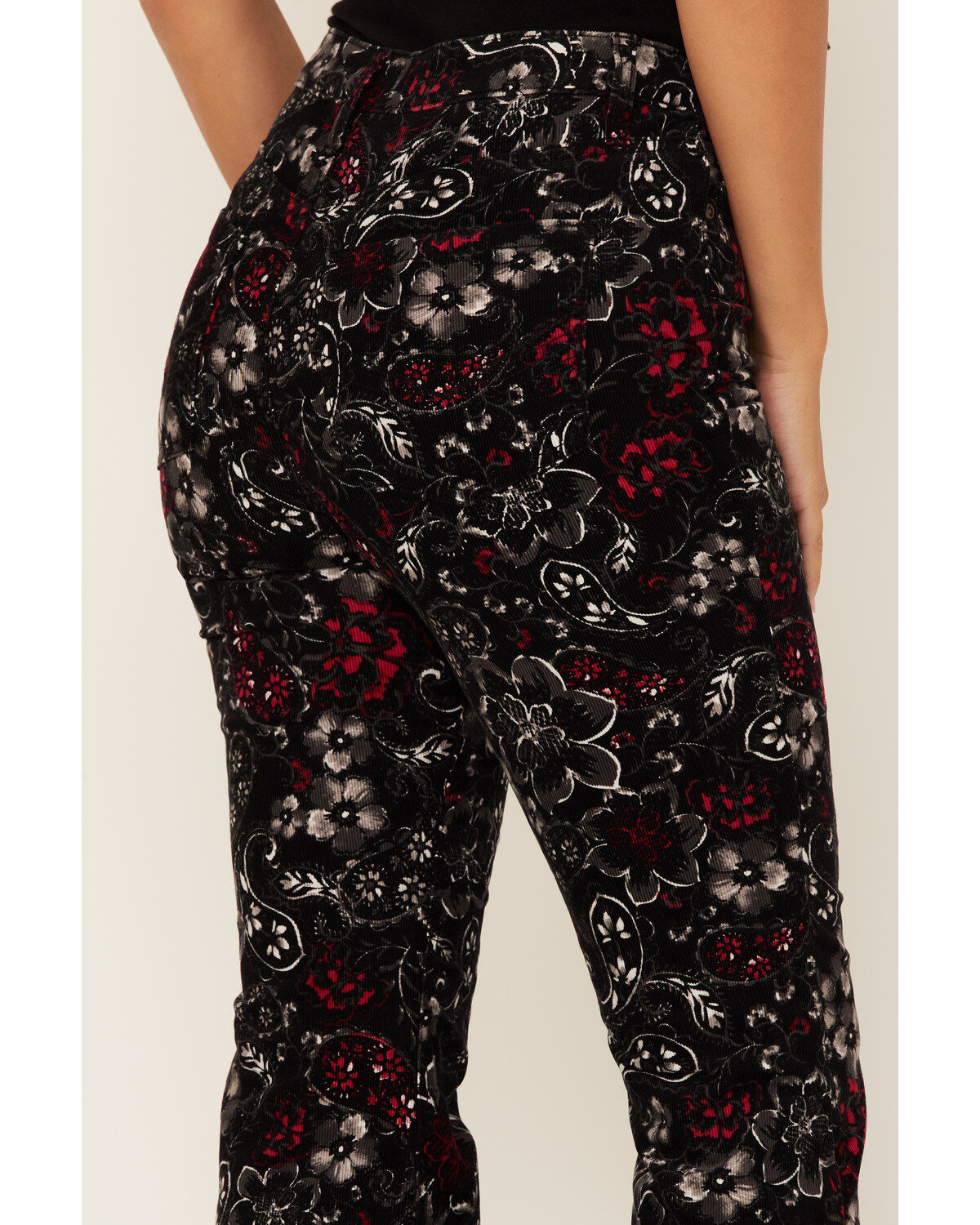 Image #4 - Idyllwind Women's Floral Print High Rise Flare Corduroy Jeans, Black, hi-res