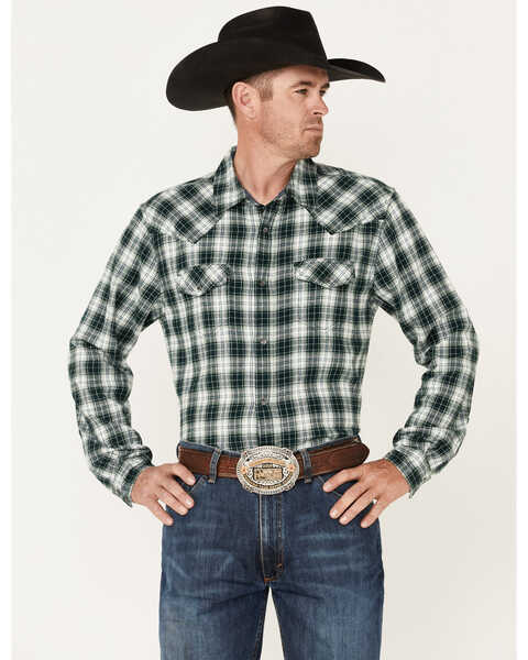 Cody James Men's Weeping Willow Medium Plaid Western Snap Flannel Shirt, Green, hi-res