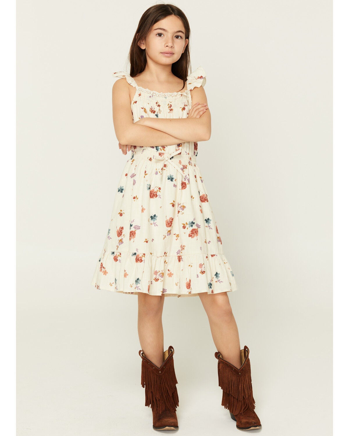 Image #1 - Shyanne Girls' Floral Print Sleeveless Dress, Oatmeal, hi-res