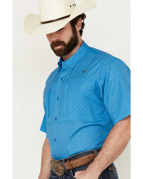 Image #2 - Ariat Men's VentTek Diamond Geo Print Short Sleeve Button-Down Performance Western Shirt - Tall , Blue, hi-res