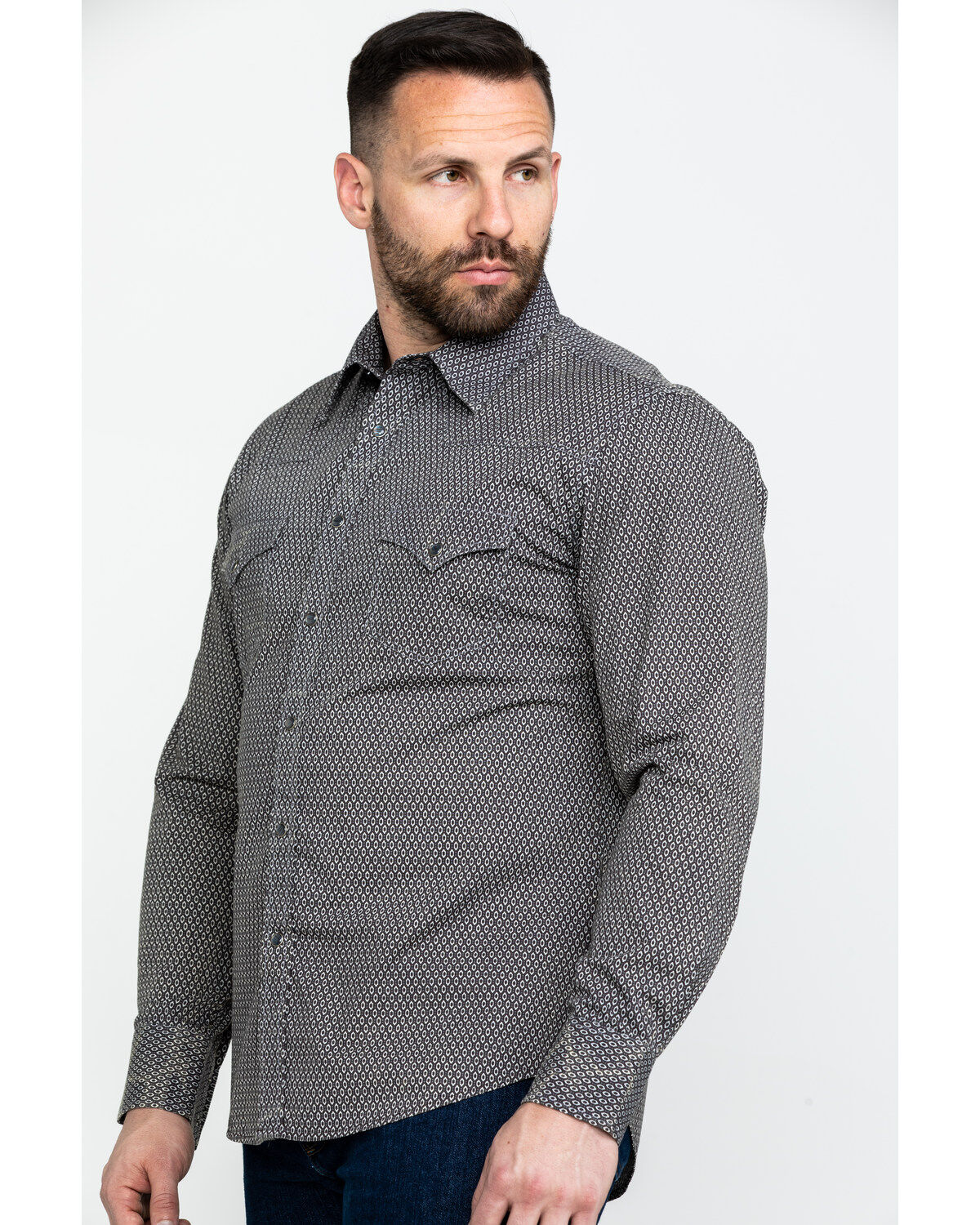 Image #3 - Rock & Roll Denim Men's Brown Washed Poplin Print Long Sleeve Western Shirt, Brown, hi-res