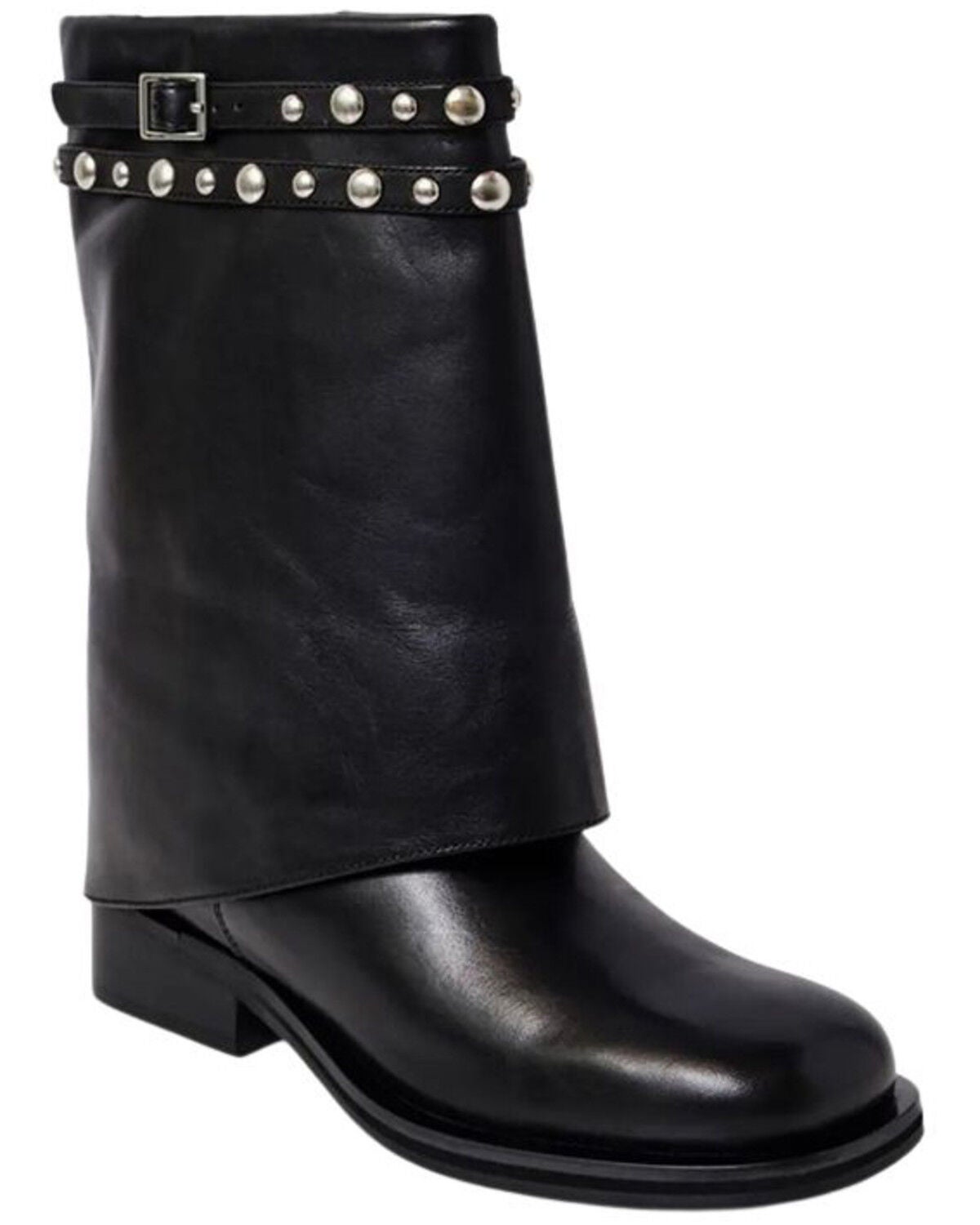 Free People Women's Scorpio Studded Foldover Fashion Boots - Round Toe, Black, hi-res