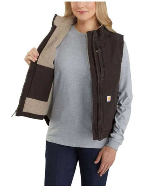 Carhartt Women's Taupe Washed Duck Sherpa Lined Vest | Boot Barn