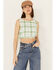 Image #1 - By Together Women's Gingham Print Cropped Sleeveless Top, Green, hi-res