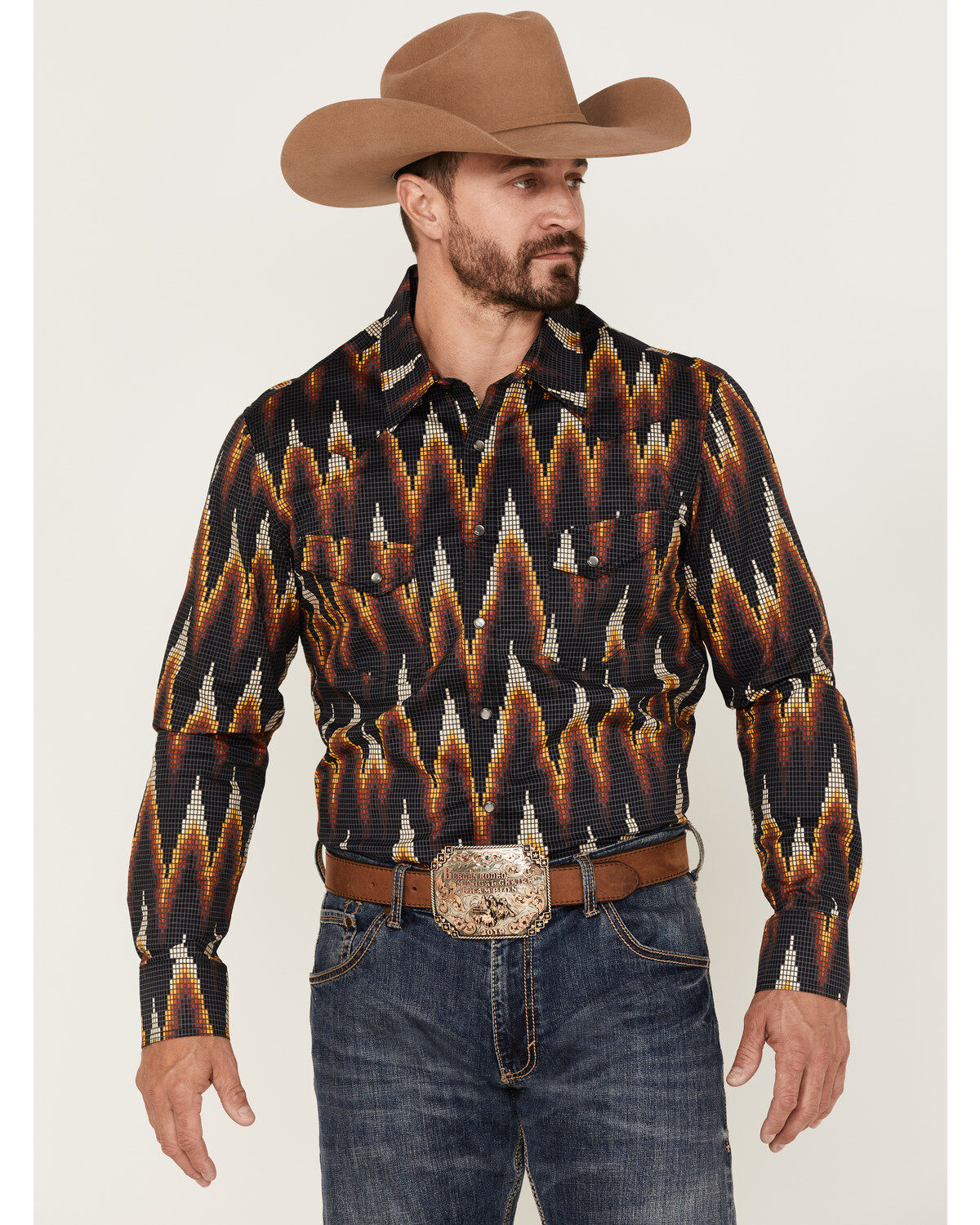 Image #1 - Dale Brisby Men's All-Over Digtal Print Long Sleeve Snap Western Shirt, Charcoal, hi-res