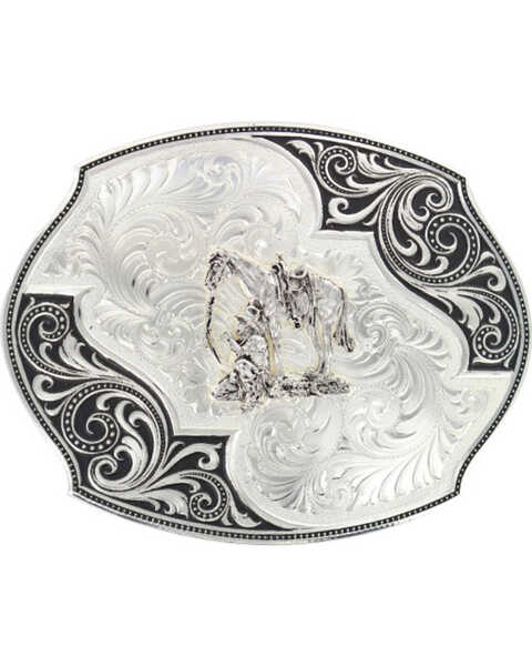 Montana Silversmiths Lace Whisper Flourish Belt Buckle, Silver, hi-res