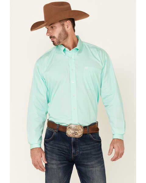 C‌inch Men's Solid Long Sleeve Button-Down Western Shirt, Green, hi-res