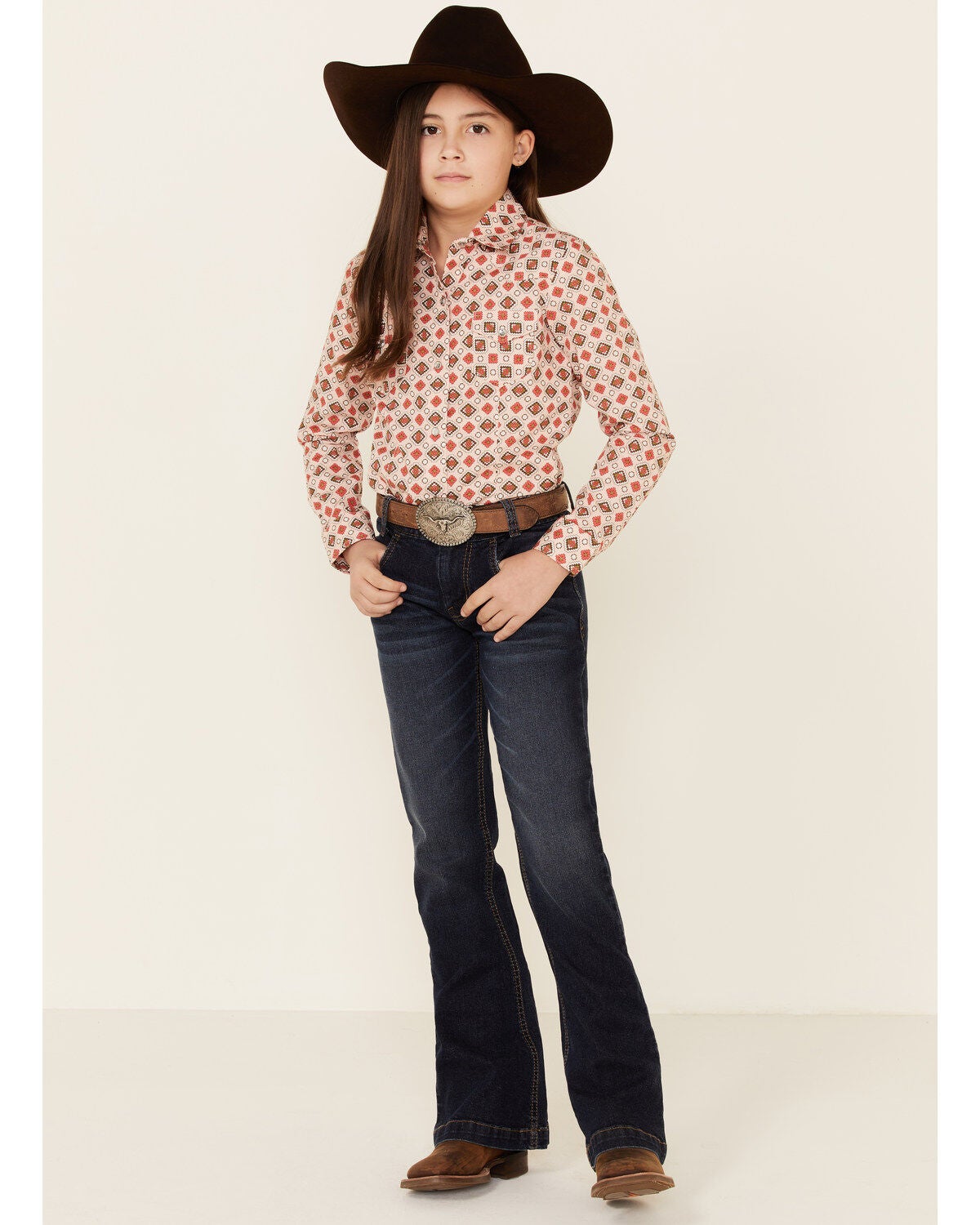Image #5 - Cruel Girl Girls' Diamond Geo Print Long Sleeve Pearl Snap Western Shirt, , hi-res