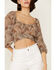 Beyond The Radar Women's Print Balloon Sleeve Blouse, Brown, hi-res