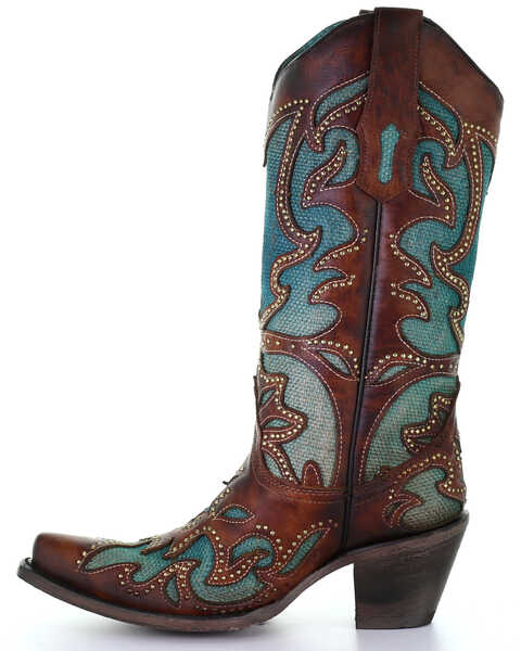 Image #3 - Corral Women's Turquoise Overlay Western Boots - Snip Toe, , hi-res