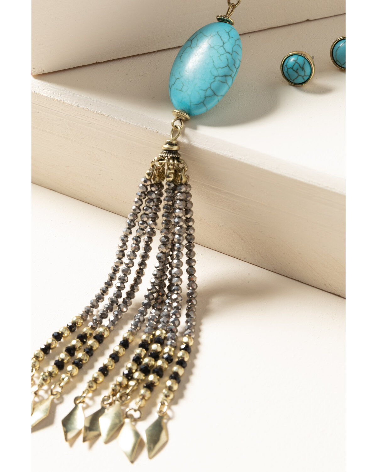 Image #4 - Shyanne Women's Gilded Gold Turquoise Stone Beaded Tassel Set, Gold, hi-res