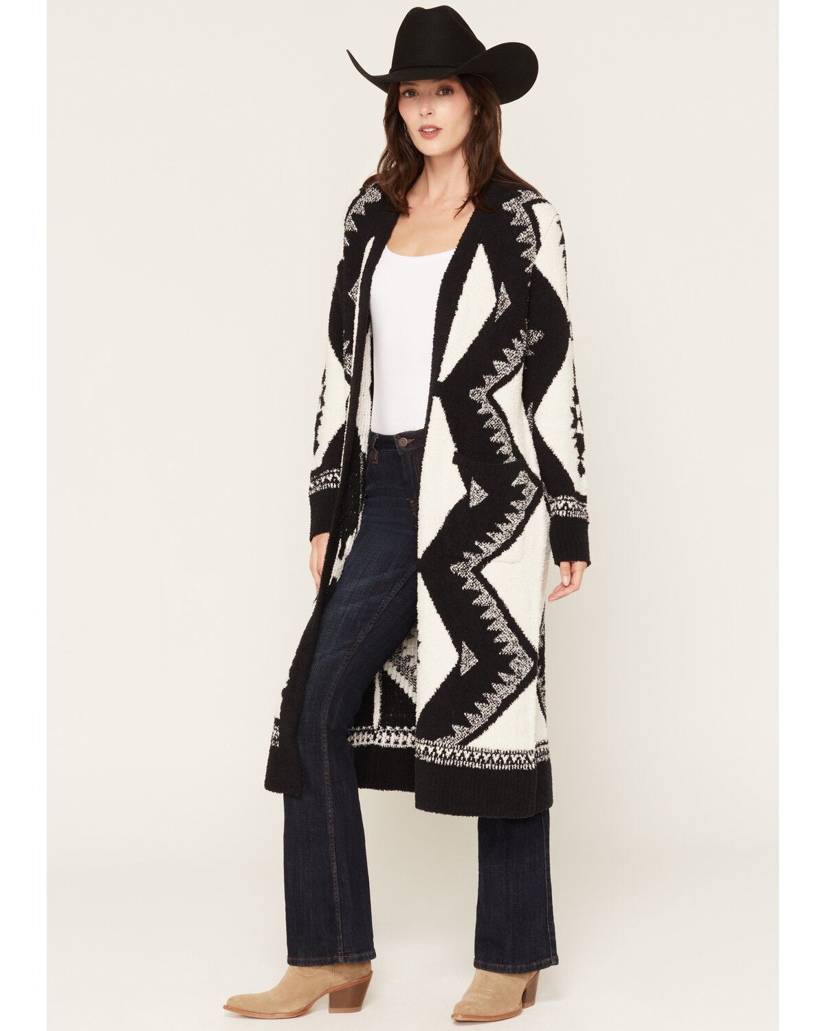 Image #1 - Idyllwind Women's Prairie Southwestern Print Cardigan, Black, hi-res
