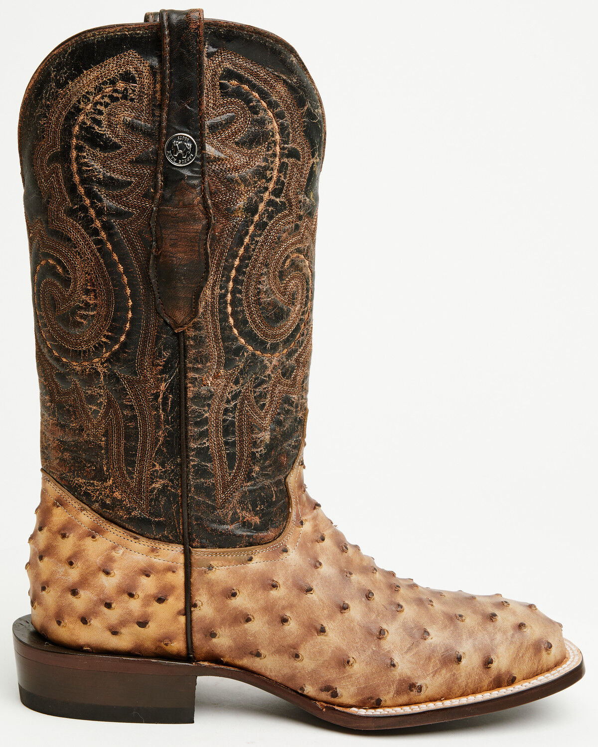 Tanner Mark Men's Ostrich Print Western Boots - Broad Square Toe
