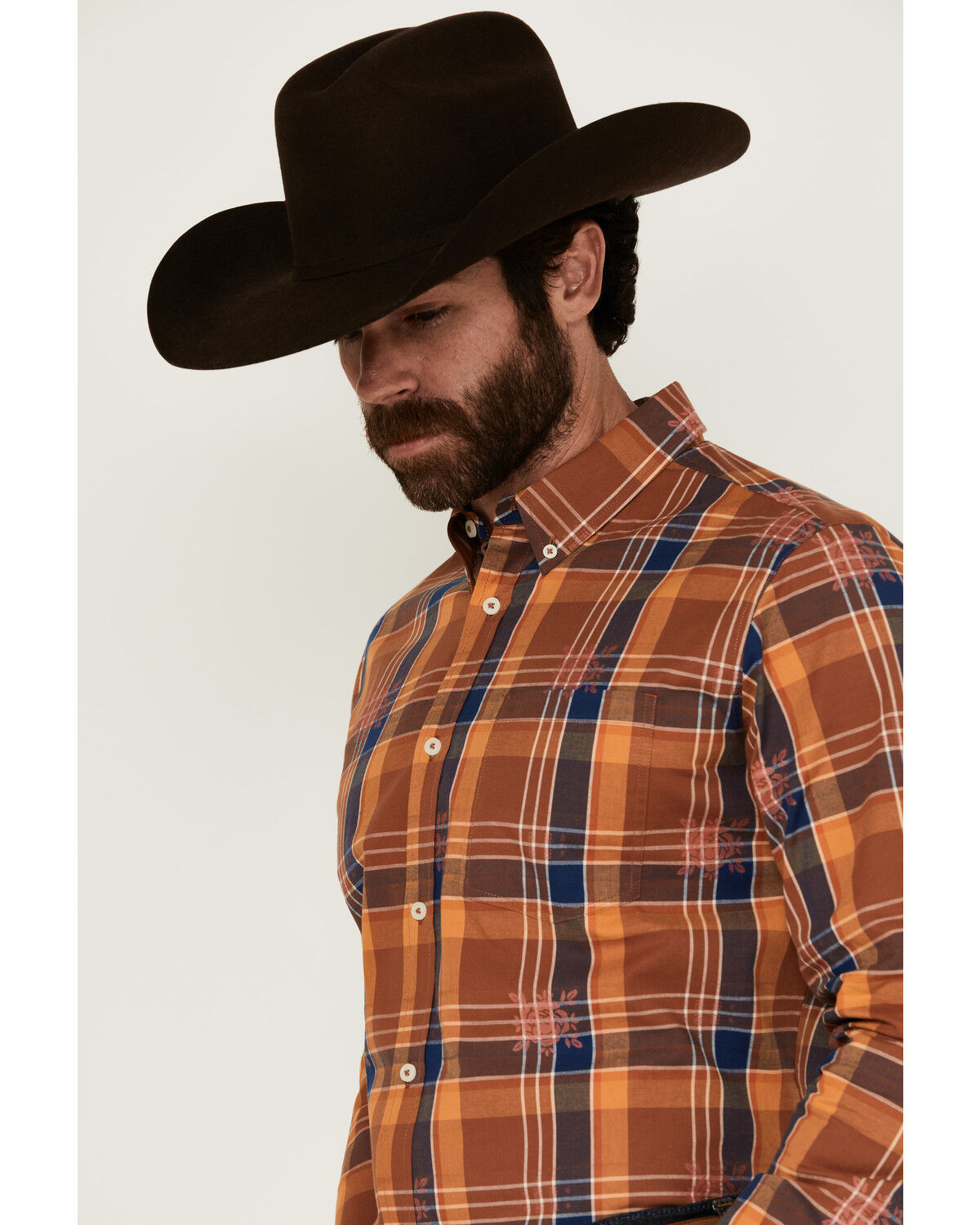 Image #2 - Cody James Men's Dobby Plaid Print Long Sleeve Button-Down Stretch Western Shirt, Blue, hi-res