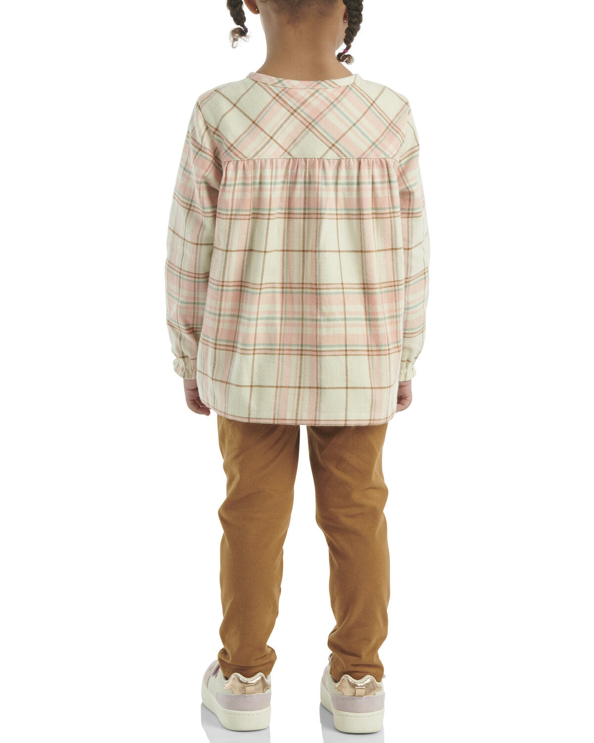 Image #3 - Carhartt Toddler Girls' Plaid Print Long Sleeve Button-Down Shirt And Leggings Set - 2 Piece, Pink, hi-res