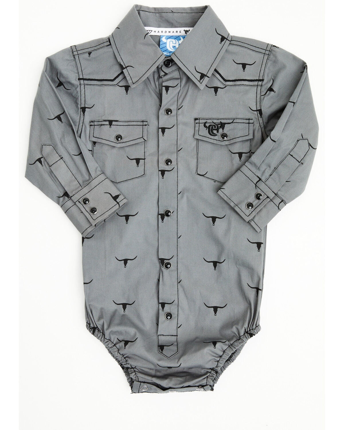 Cowboy Hardware Infant Boys' Skull Scatter Long Sleeve Snap Stretch Onesie, Charcoal, hi-res