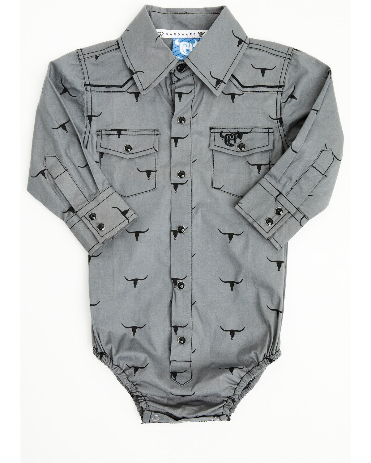 Image #1 - Cowboy Hardware Infant Boys' Skull Scatter Long Sleeve Snap Stretch Onesie, Charcoal, hi-res