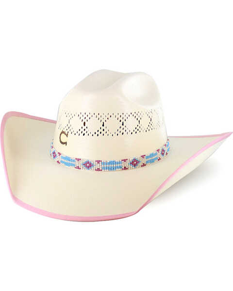 Charlie 1 Horse  Girls' Gracie Straw Cowboy Hat, Natural, hi-res