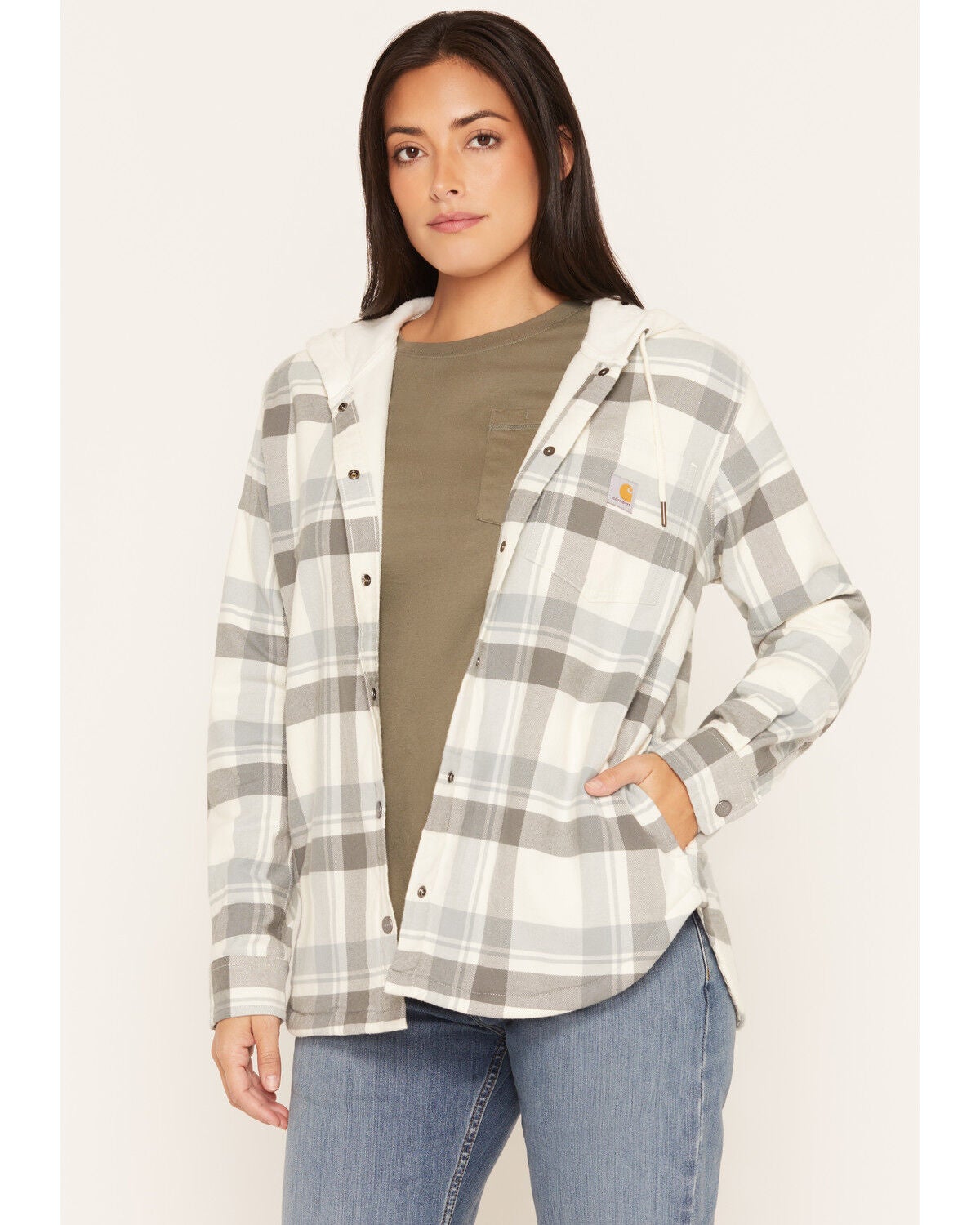 Carhartt Women's Rugged Flex Hamilton Plaid Print Shirt Jacket, Blue, hi-res
