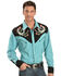 Image #1 - Scully Men's Rose & Horseshoe Embroidered Retro Long Sleeve Western Shirt, , hi-res