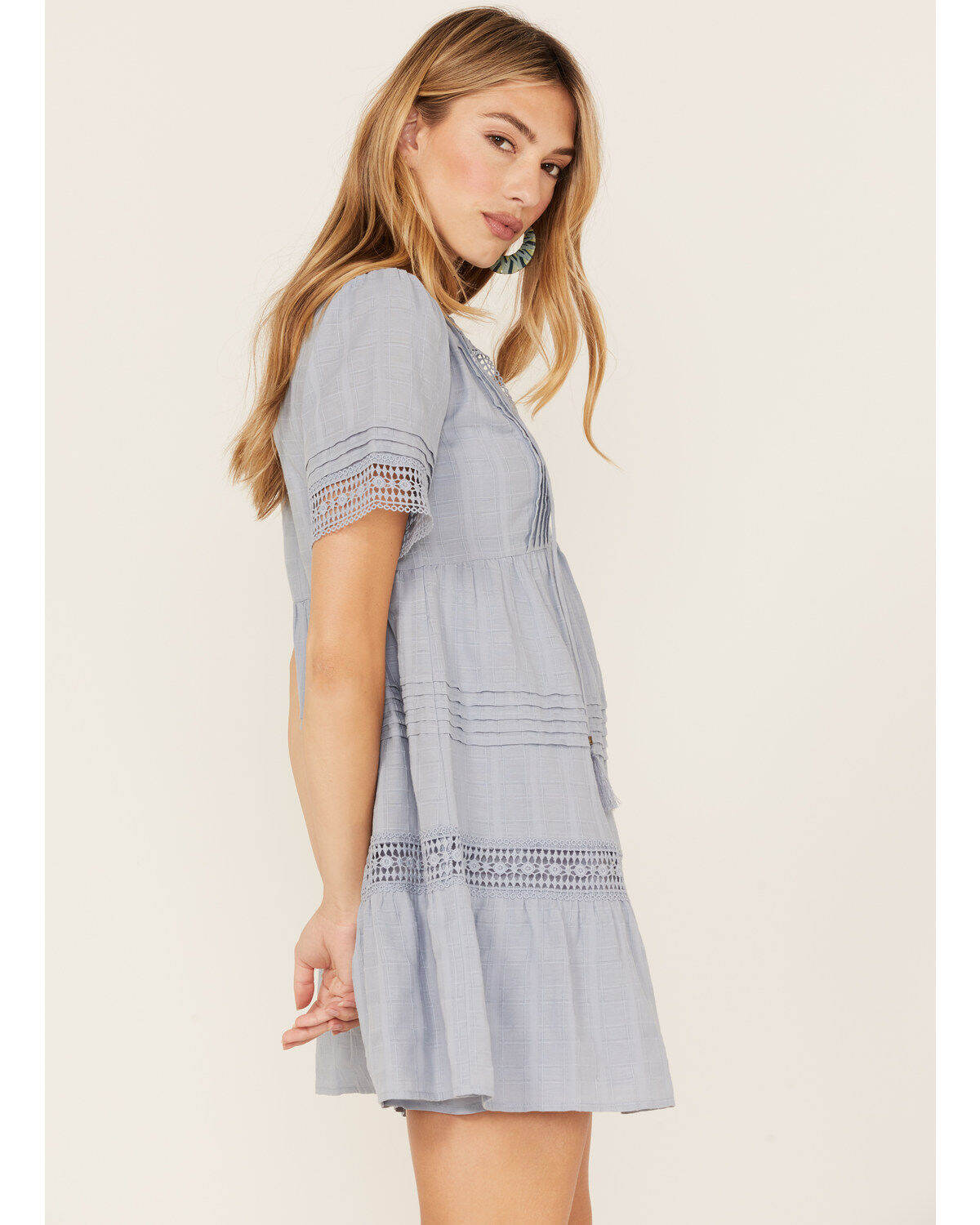 Image #3 - Jolt Women's Crochet Trim Tassel Short Sleeve Mini Dress, , hi-res